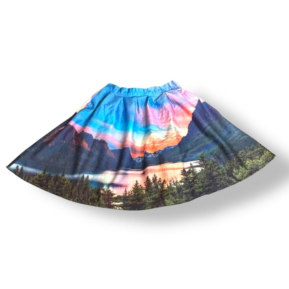 ModCloth Hey Soul Vista‎ Scenic Sunset Lake Pleated Skirt Medium A-Line Full